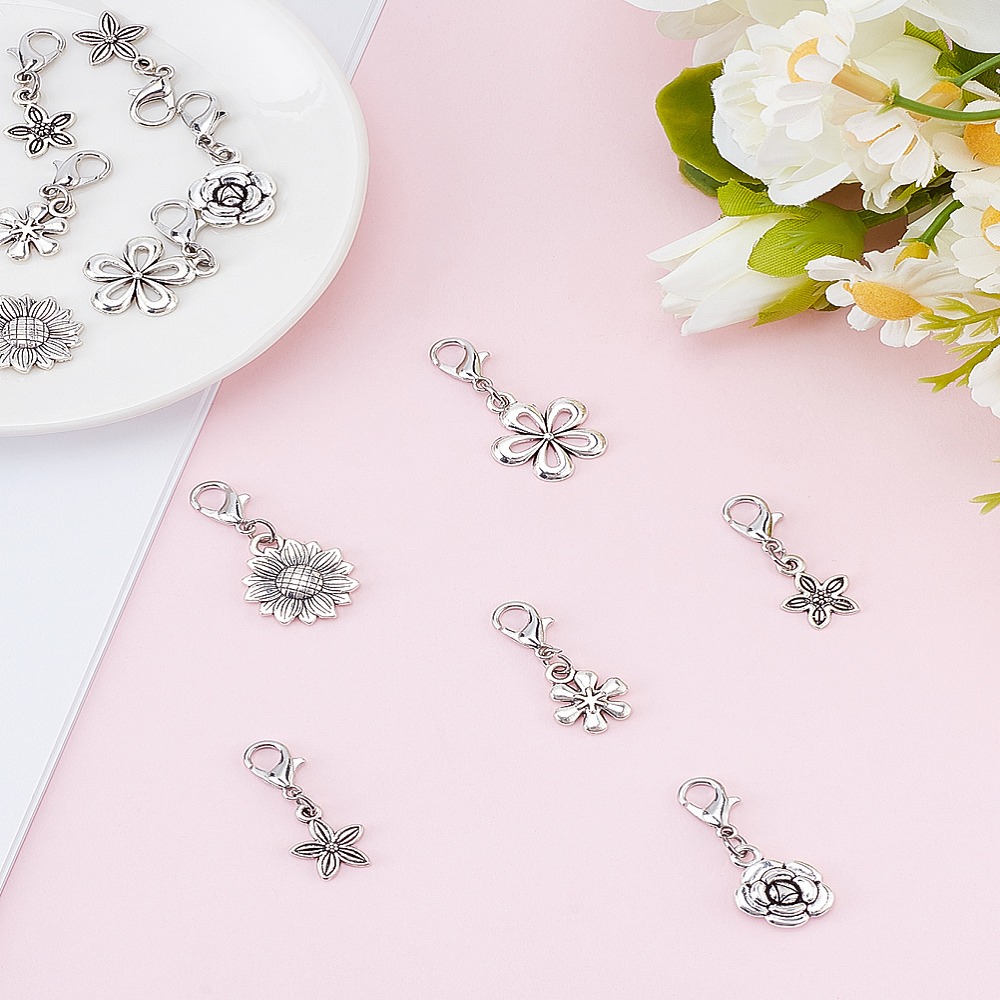 Lobster Clasp Silver - 12 Stück 6-teilige Legierungsanhänger-Dekorationen mit Karabinerverschlüssen