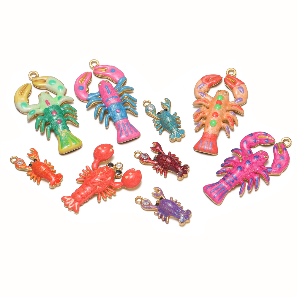 Jewelry Making 4 Year Old - 4er-Set Edelstahl-Hummer-Anhänger mit Emaille im Sommer-Ozean-Stil
