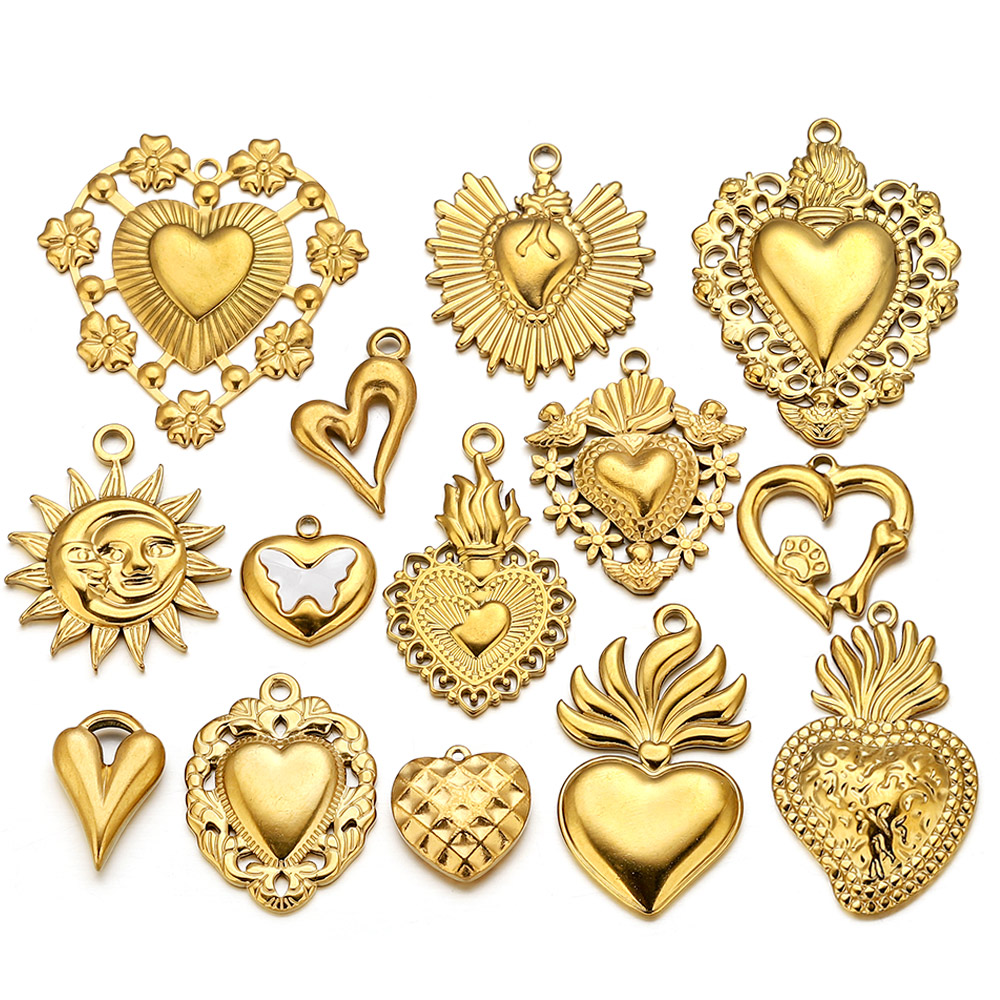 Jewelry Making Materials Wholesale - 5 Stück Edelstahl Herz Sonne Charms