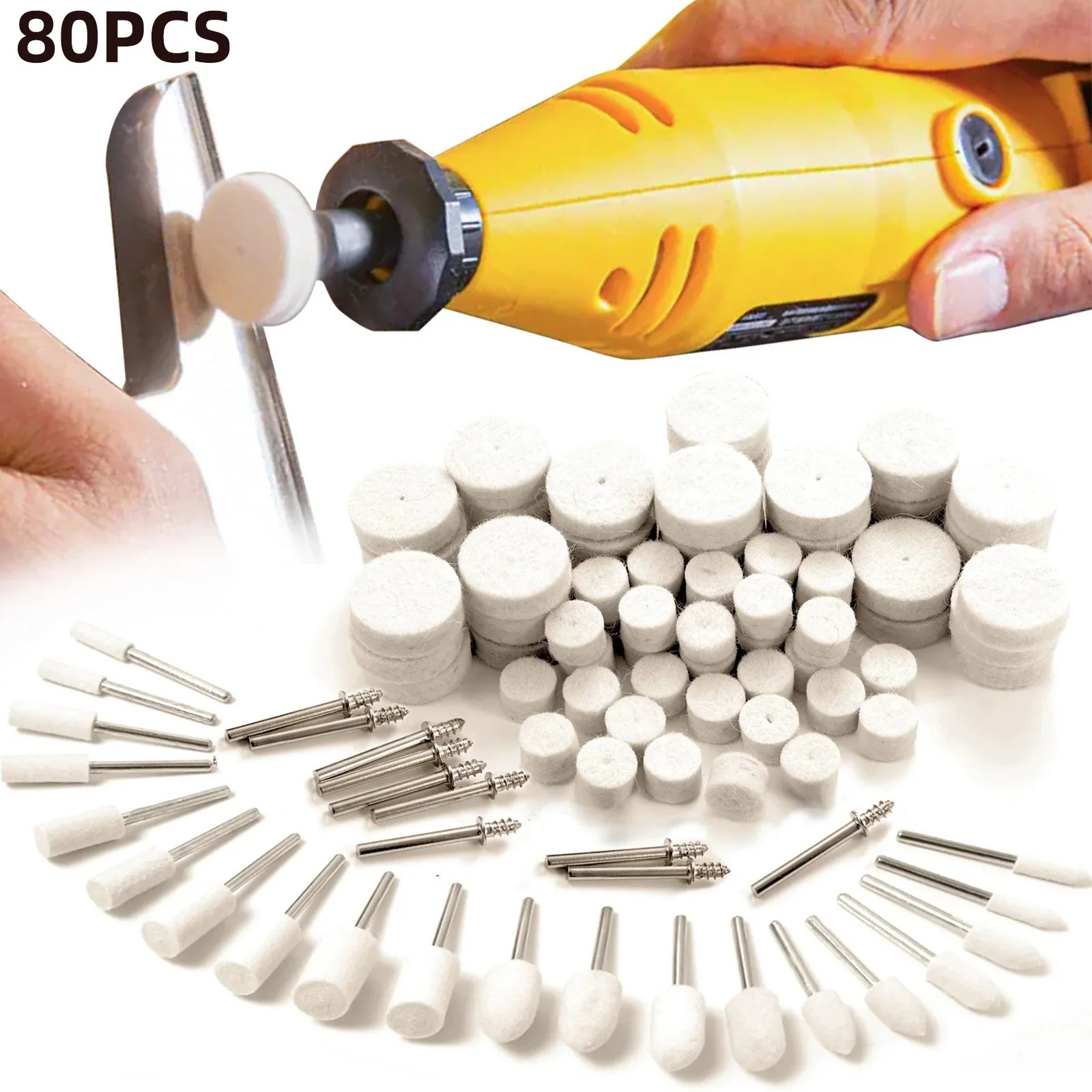 Jewelry Making Equipment - 80-teiliges Wollfilz-Polierscheiben-Set, 1/8-Zoll-Schaft, Rotationswerkzeug-Polierscheiben für Metall,